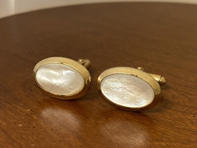 Vintage Gold Tone SWANK Mother of Pearl Cufflinks