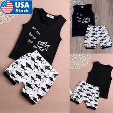 2PCS Toddler Baby Boy Summer Outfits Sleeveless Letter Printed Tank Tops Shorts