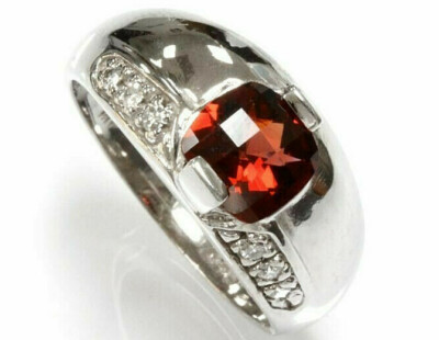 Statement-Ring 1,15 ctw natürlicher echter roter Granat & Diamant massiv 14 kt Weißgold