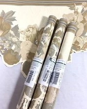 Wallpaper Border Raymond Waites 13" Gramercy Cut Edge Tan Floral 3 Roll Lot Sand