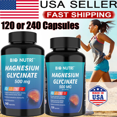 Magnesium Glycinate 500mg High Absorption Non-GMO Muscle Bone & Heart Health USA
