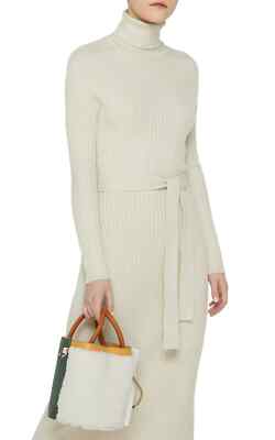 BN £400 DANSE LENTE CURLY SHEARLING WHITE GREEN LEATHER BOBBI BAG TOTE BUCKET