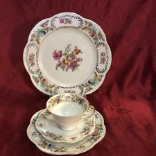Bavarian Porcelain Dresden Flowers 4pc Place Setting Plates Cup Saucer Multiples
