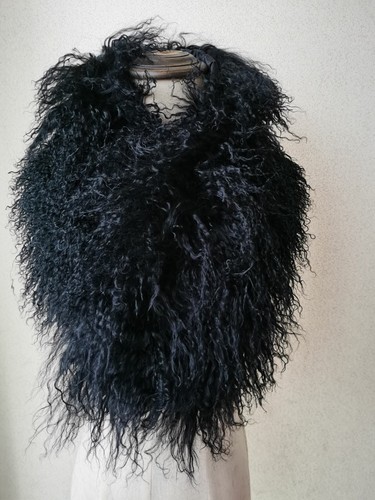 Real Mongolian Lamb Fur Scarf Curl Shawl Wraps Winter Warm Soft Black Grey - Picture 13 of 21