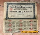 Aux Deux Passages Obligation de 1000 Francs 5% au porteur Lyon 1st August 1930