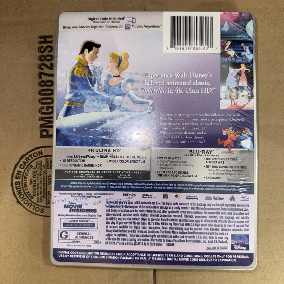 Cinderella 100th Anniversary Steelbook (4K UHD, Blu-Ray, Digital) Factory Sealed Foto 2 de 2