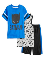 BOYS BATMAN 3 PIECE PAJAMA CLOTHING SET- TEE, TANK AND SHORTS SET -12 months