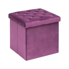 B FSOBEIIALEO Storage Ottoman Cube Velvet Tufted Folding Ottomans with Lid, F...