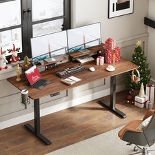 63x24 Inch Electric Standing Desk Adjustable Height with Monitor Shelves Walnut