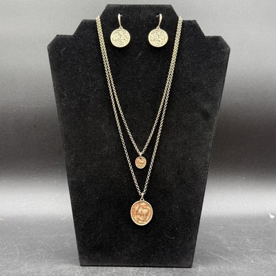 ALM Soho Layered Necklace Earrings Set Gold Tone Coin Medallion Jewelry