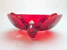 FLYING PHEASANTS RED BOWL 1920 JEANETTE GLASS FOOTED 