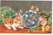Cats Kittens Gold Fish Bowl D Merlin Vintage ...