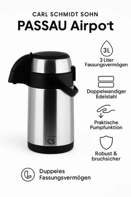 3 Liter Thermo-Pumpkanne Thermoskanne Pump-Isolierkanne aus Edelstahl NEU