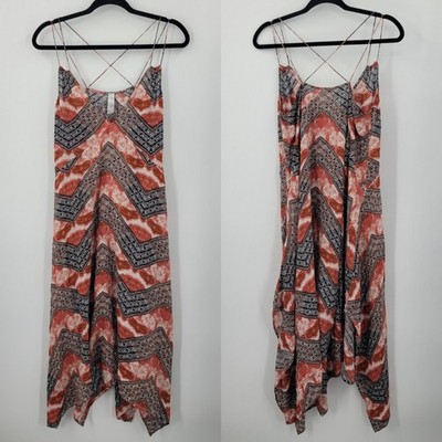 Y2K Mahina Resort Beach Strappy Sharkbite Hem Rayon Midi Dress Sz S Lightweight
