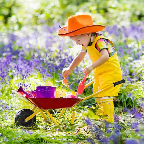Kids Metal Wheelbarrow Children's Size Ourdoor Garden Backyard Play Toy Red - Picture 4 of 11
