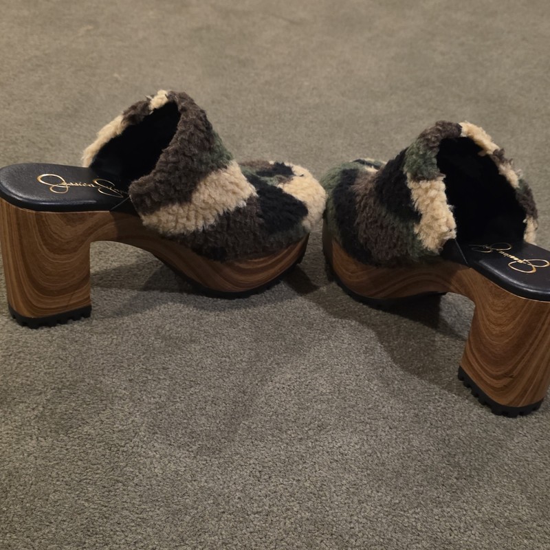 Jessica Simpson Camo Shearling Platform Heel Clogs 5