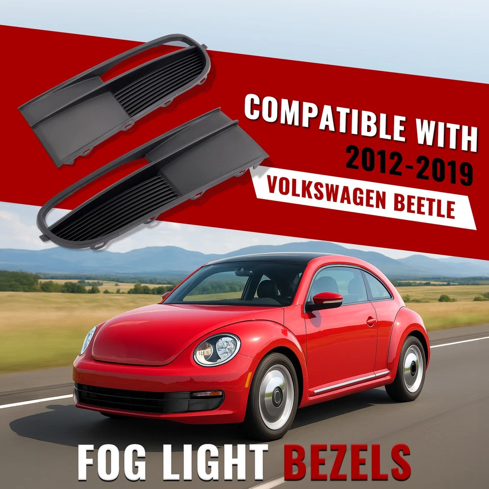 Par de bisel antiniebla negro texturizado para Volkswagen Beetle 2012-2019 Foto 2 de 4
