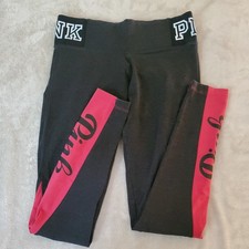 SZ S VICTORIA'S SECRET PINK LEGGINGS WIDE WAISTBAND COLORBLOCK PINK ON LEGS