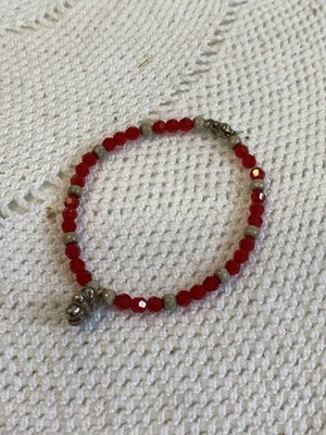 Vintage Red 5.5cm Flower and Balls Bracelet with Worked Silver Parts