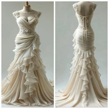 Mermaid Layered Wedding Dress Fancy Decal Sweetheart Pleated Lace Bridal Gown