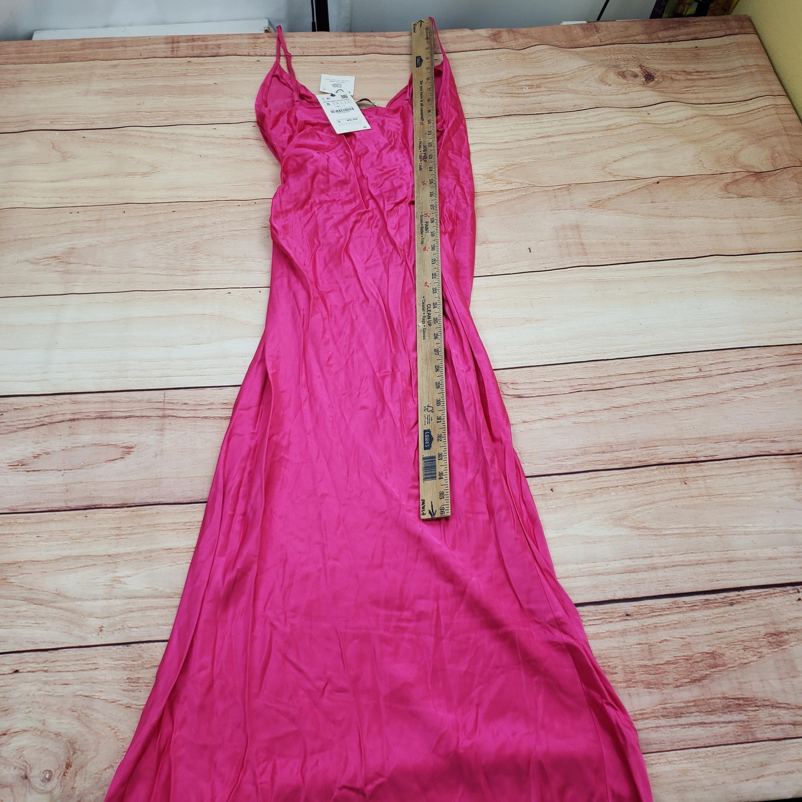 Zara Dress Womens Small Pink Maxi Satin Slip Ruched Spaghetti Strap Viscose New thumbnail 8
