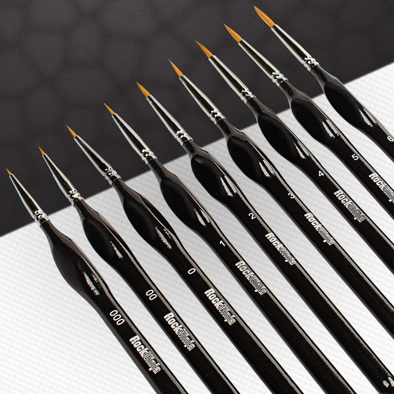Rock Ninja 9pcs Detail Paint Brush Set Fine Art Miniatures Acrylic Watercolor
