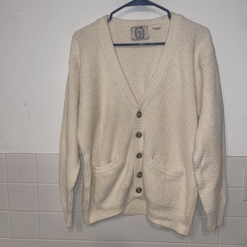 Sears Roebuck, Vintage 80’s Sears Roebuck cream waffle-knit cardigan with pockets M EUC!