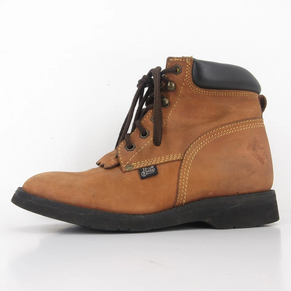 Botas Junior Justin Kiltie JUVENIL Talla 5 D Roper de cuero marrón con cordones Y4321 Trabajo Foto 2 de 4