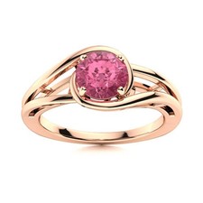 Solitaire 5MM Round Pink Topaz Split Shank Ring 925 Sterling Silver Rose Plated