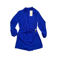 Zara Playsuit Womens M Medium Blue Billowy Sleeve Pleated Cutout Back One Piece