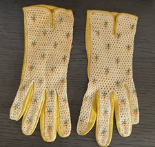 Vintage Women  s Crocheted And Yellow Leather Gloves