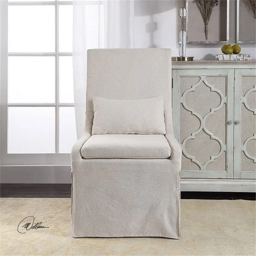 Uttermost Coley Coastal Wood and Fabric Armless Chair in Off White - Picture 3 of 9
