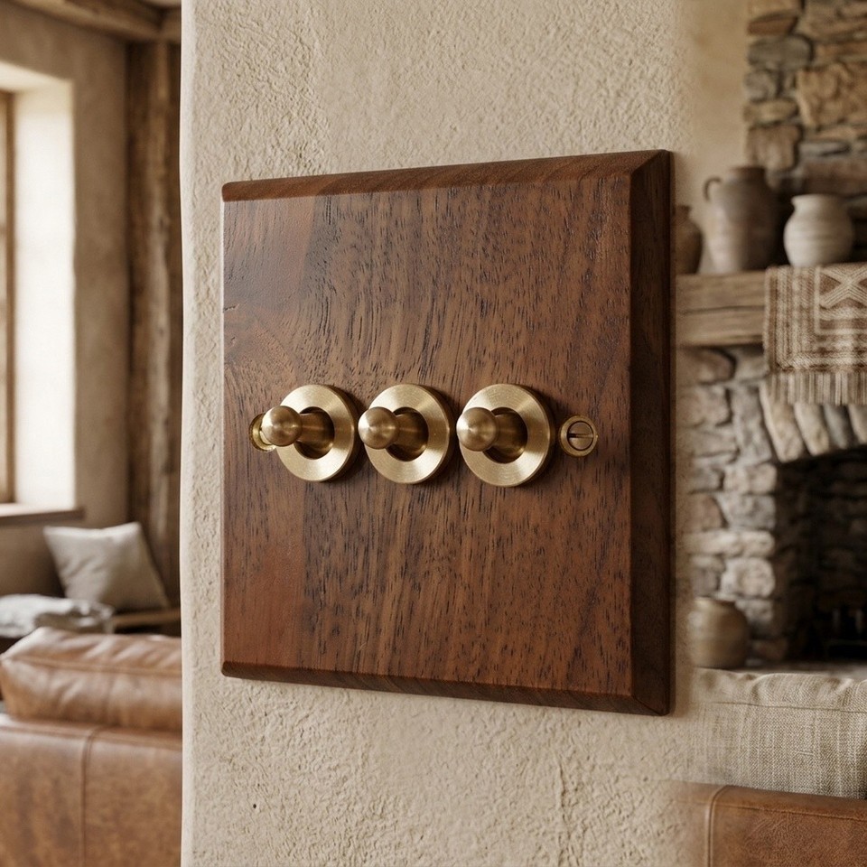 Wooden Wall Switch Socket in Solid Walnut with Brass For Toggle for ...