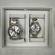Fossil White Dial His and Hers Multifunction Two-Tone Steel Watch Set BQ2737SET