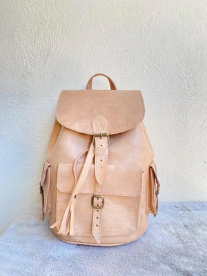 Handcrafted Genuine Leather Backpack   Natural Cream Leather