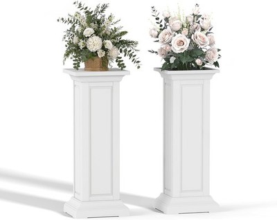 Set of Two 36 Inch Tall Resin Outdoor Planters Weatherproof Weight-Bearing