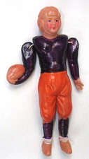 1930's 4.5" tall celluloid jointed FOOTBALL PLAYER w/football doll figure