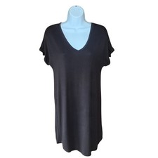Antistar Black V-Neck Tunic Shirt Dress Cuffed Sleeve Women XS Casual Loungewear