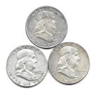 FRANKLIN 3 COIN HALF DOLLAR LOT .900 SILVER HIGH GRADE 1950D 1957P 1962D