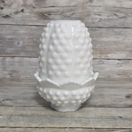 Vintage Fenton Milk Glass Hobnail Fairy Lamp 2-Piece Set