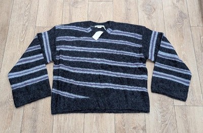 $800 Mens Acne Studios ''Kwatta Vase'' Striped Sweater Dark Gray Melange XL