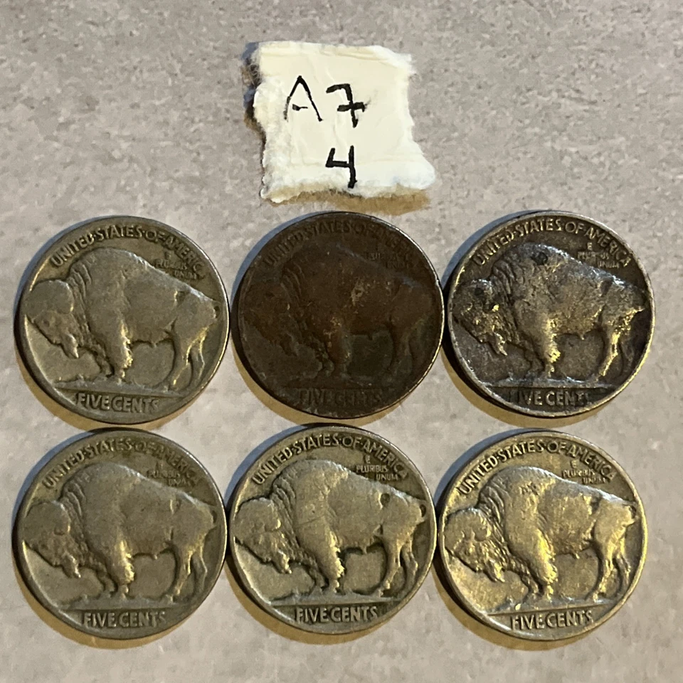 6 níquel Buffalo de fecha completa 1923 P, 1924 P, 1925 P, 1926 P, 1927 P, 1928 P A7-4 Foto 2 de 2