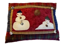 Vintage Plaid Snowman  Accent Pillow Red/Green  15x11  Christmas Winter Rustic