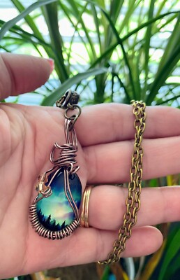 Northern Lights Wirewrapped Pendant Necklace