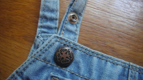 OshKosh Vestbak Denim Overall Dress Geometric Striped Girl Toddler sz 24 Months - 第 5/10 張圖片
