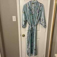 Vintage 80's California Dynasty Blue Floral Satin Robe Size L