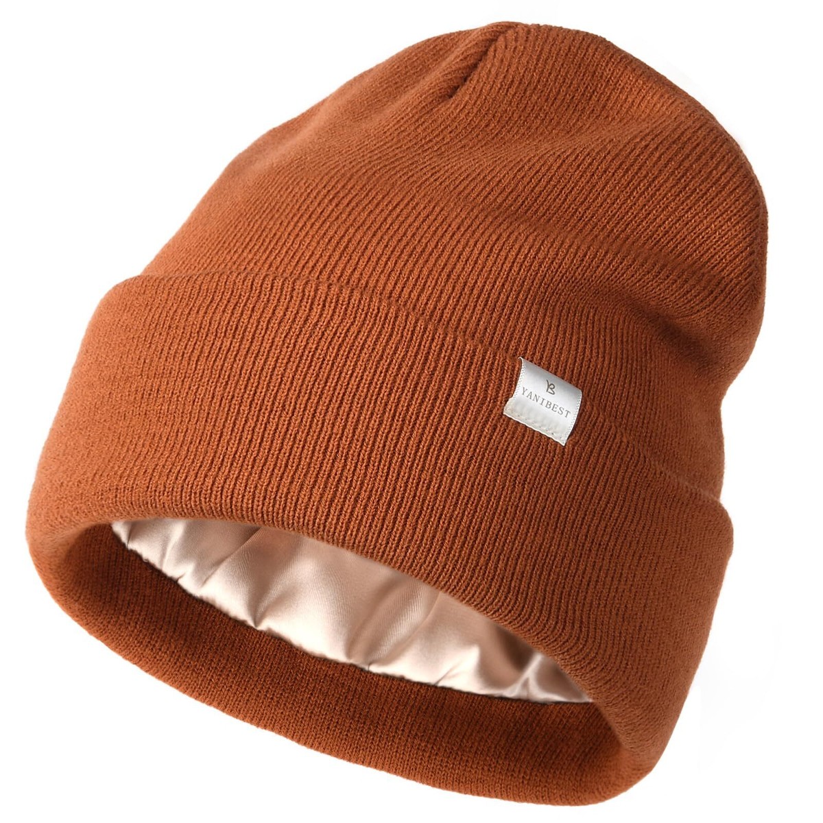 Women\'s Knit Satin-Lined Beanie - Solid Stretch Fit, Acrylic, Casual Womens Satin Lined Knit Beanie Hat Acrylic Winter Hats for  main image 4