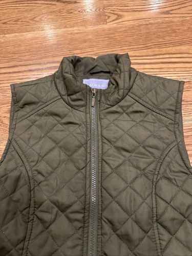 Laura Scott Olive Green Vest Jacket Womens Quilted Full Zip Large - Picture 2 of 9