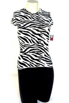 Tommy Hilfiger Black & White Zebra Pattern Cap Sleeve Shirt Junior Women's NWT