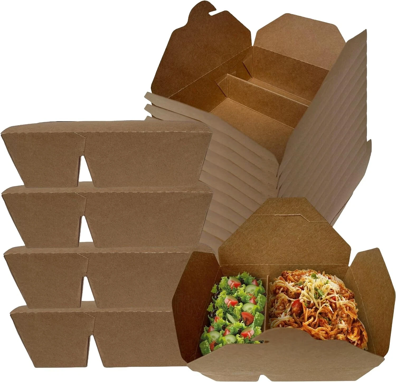 2 Compartment Kraft Take Out Box Disposable Paper Food Container Brown 50pcs